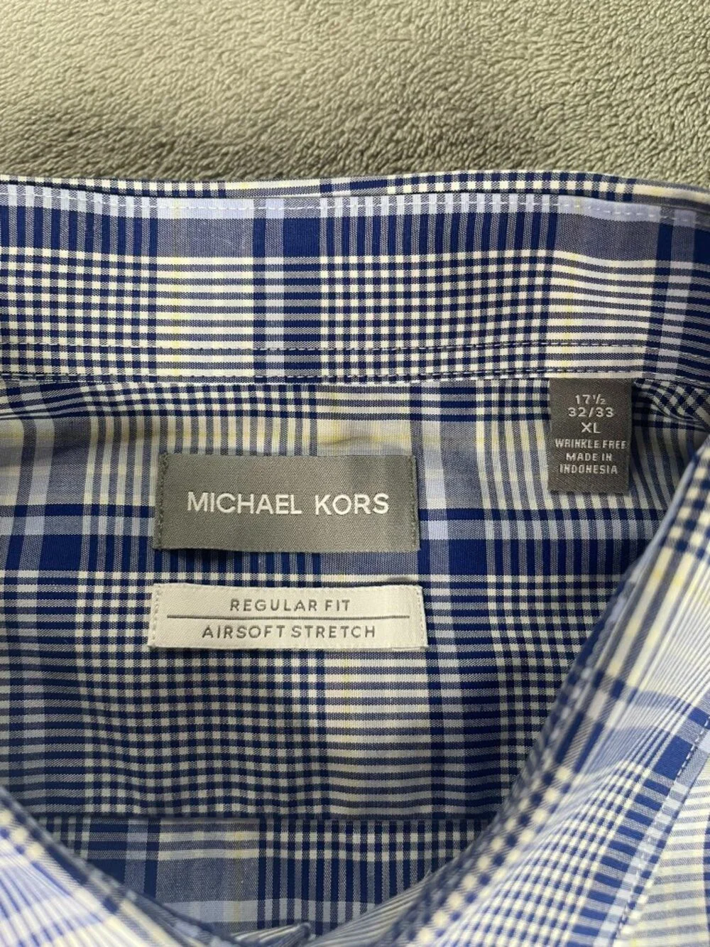 Michael Kors Men's XL Blue Plaid Airsoft Stretch Button Down Shirt Regular Fit